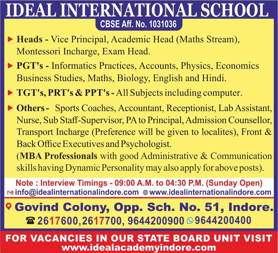 Administrative job in indore,school jobs,High salary job in Indore,school j...